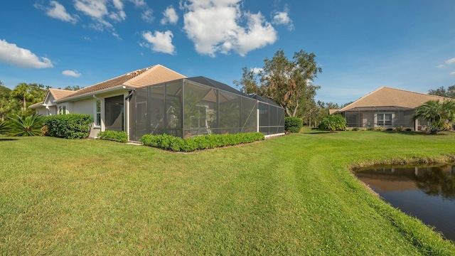 view of yard with a lanai