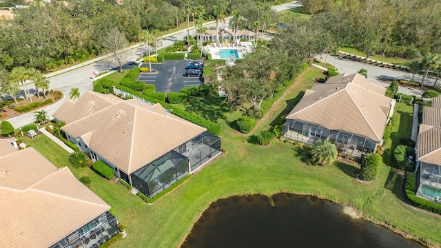 aerial view with a water view