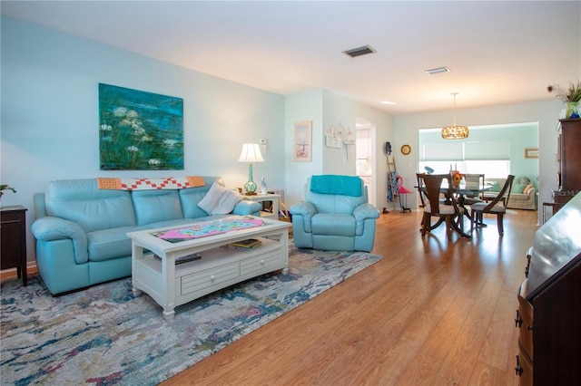 living room with light wood-type flooring