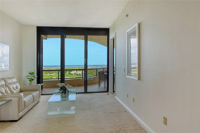 415 L Ambiance Dr Unit C703, Longboat Key, FL 34228 - carpeted living room with floor to ceiling windows and baseboards