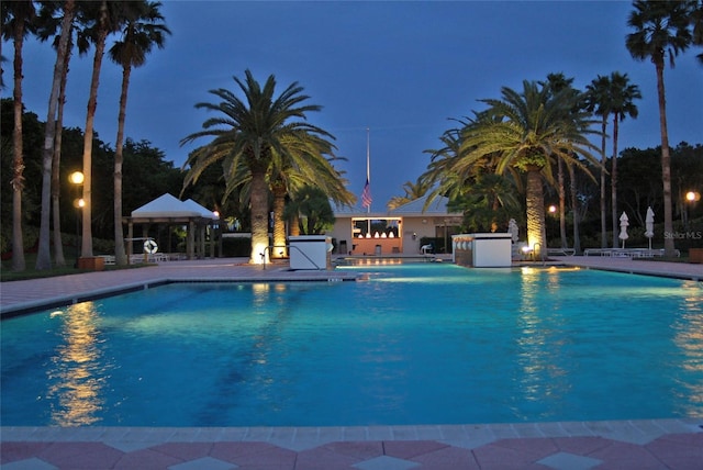 view of pool with a patio and a gazebo