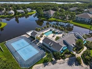 aerial view with a water view