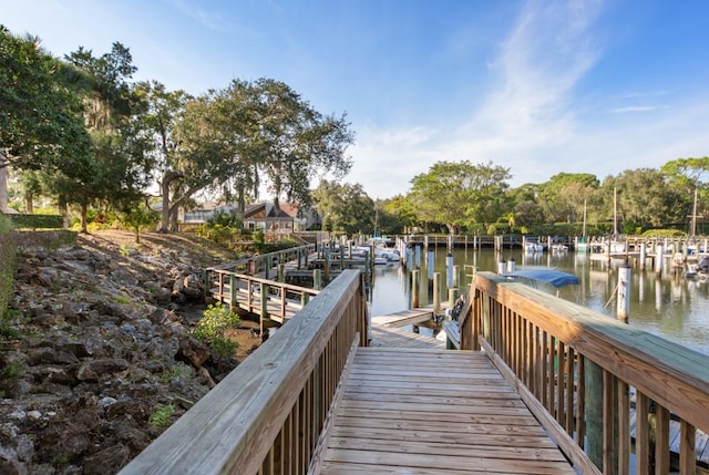 dock area with a water view