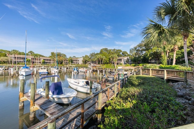 view of dock featuring a water view