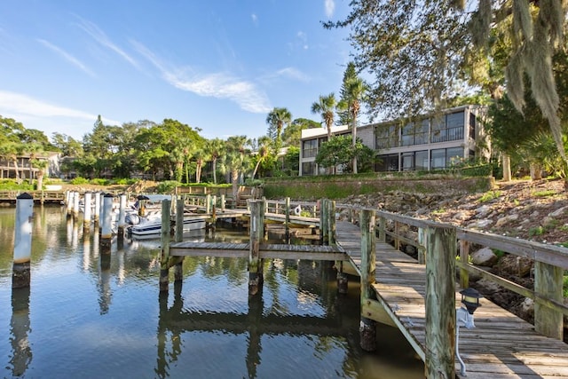 dock area featuring a water view