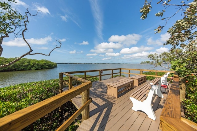 dock area featuring a deck with water view