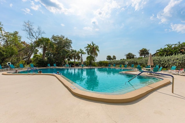 view of swimming pool with a patio area