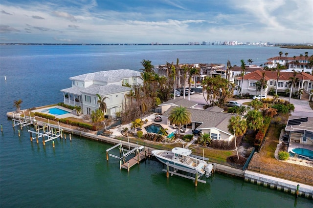 bird's eye view featuring a water view