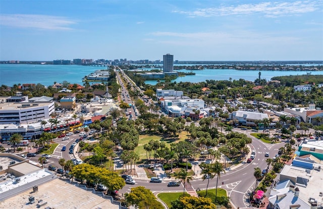 drone / aerial view featuring a water view