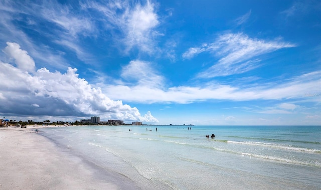 property view of water featuring a beach view