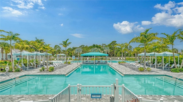 view of swimming pool with a patio area