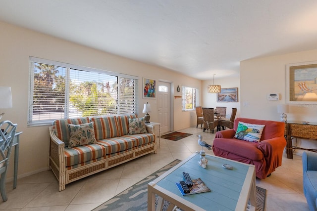 living room with light tile patterned floors