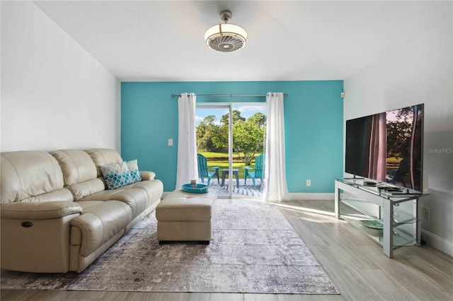 living room with hardwood / wood-style floors