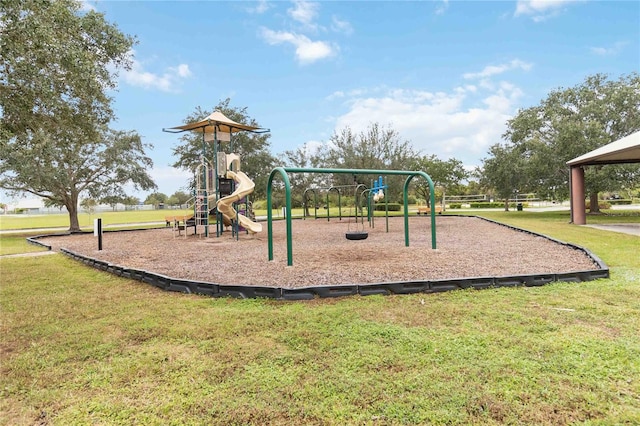 view of play area with a yard