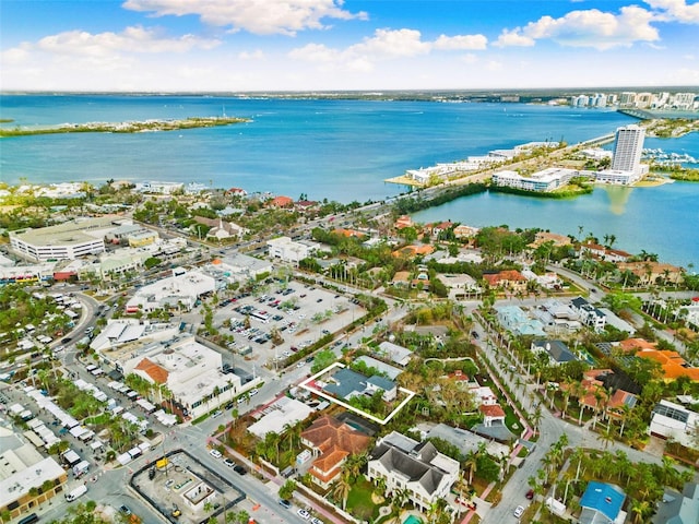 bird's eye view featuring a water view