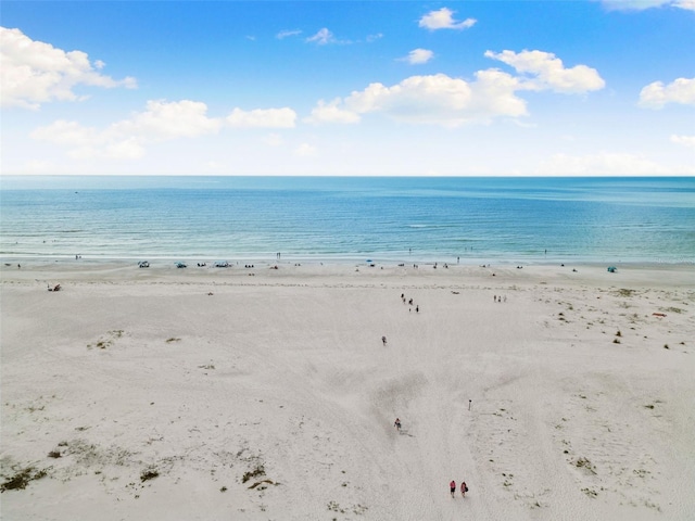 property view of water featuring a beach view