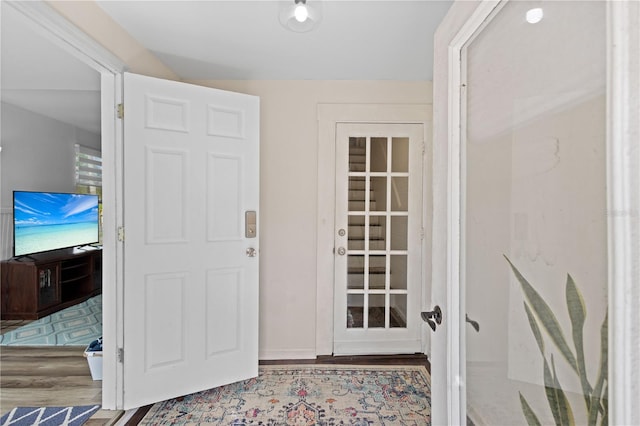 doorway with light hardwood / wood-style flooring