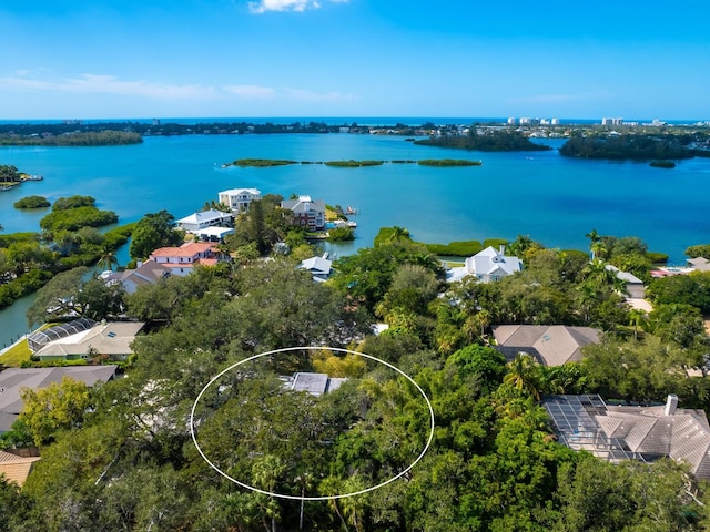 aerial view featuring a water view