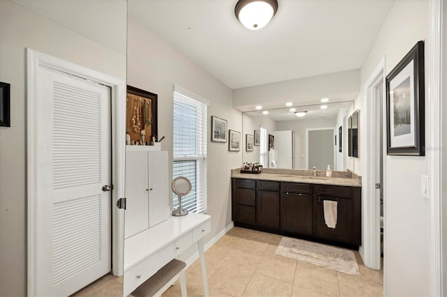 bathroom with tile patterned floors and vanity