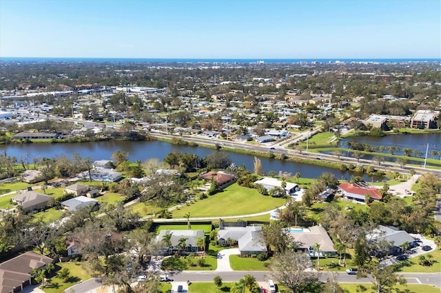 aerial view featuring a water view