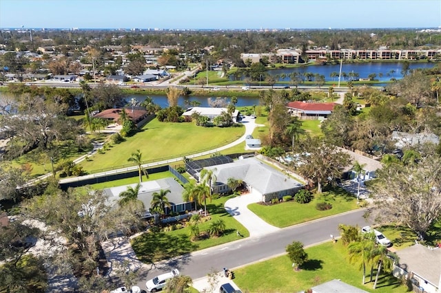 aerial view featuring a water view