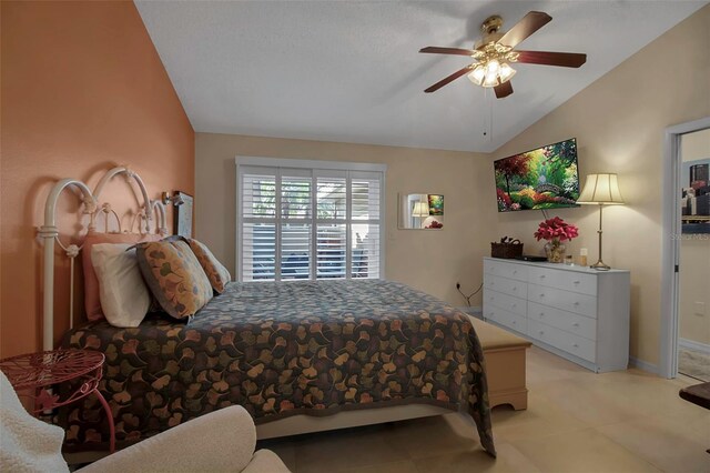 3410 Avenida Madera Unit B, Bradenton, FL 34210 - bedroom featuring vaulted ceiling, ceiling fan, and baseboards