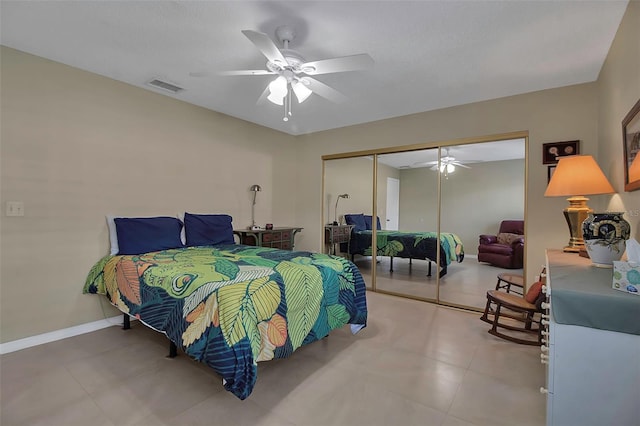 bedroom with a closet and ceiling fan