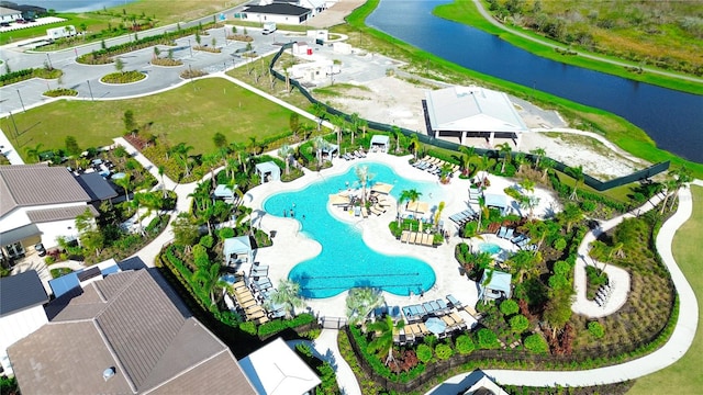 aerial view with a water view