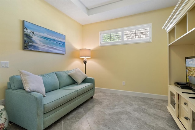 living area featuring light tile patterned flooring