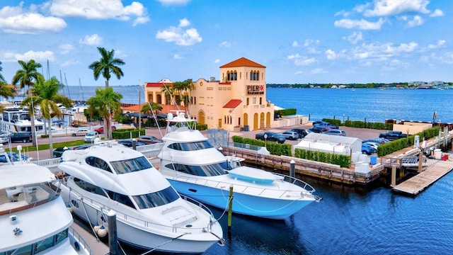 dock area featuring a water view