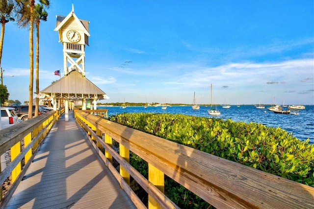 dock area with a water view