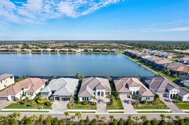 aerial view featuring a water view