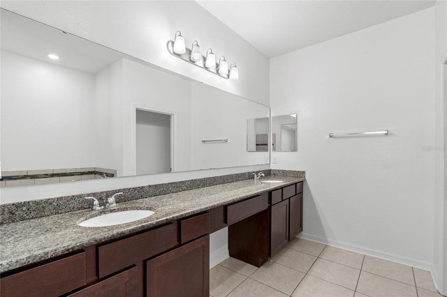 bathroom with tile patterned floors and vanity