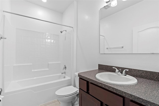 full bathroom featuring vanity,  shower combination, and toilet