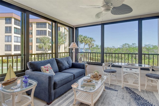 8779 Midnight Pass Rd Unit 206H, Sarasota, FL 34242 - sunroom / solarium featuring ceiling fan, outdoor lounge area, and plenty of natural light