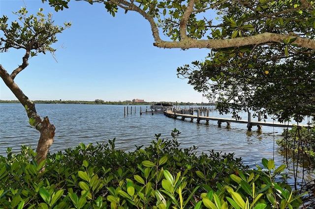 view of dock with a water view