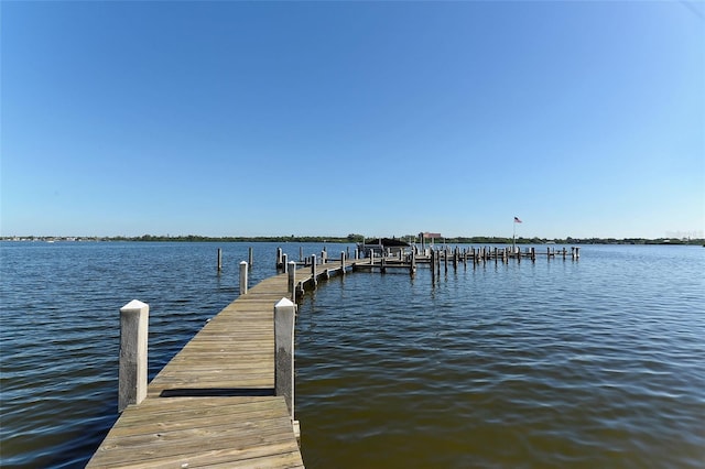 view of dock with a water view