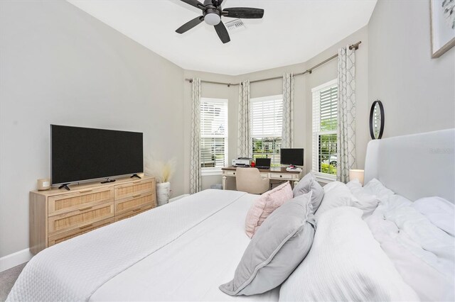 6249 Mesa Gln, Bradenton, FL 34203 - bedroom featuring baseboards, an office area, and ceiling fan