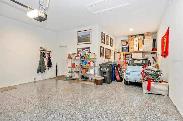 garage with a garage door opener