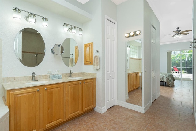 bathroom with vanity and ceiling fan