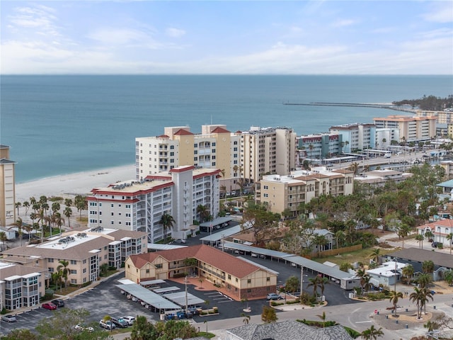 aerial view featuring a beach view and a water view