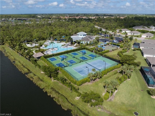 aerial view with a water view