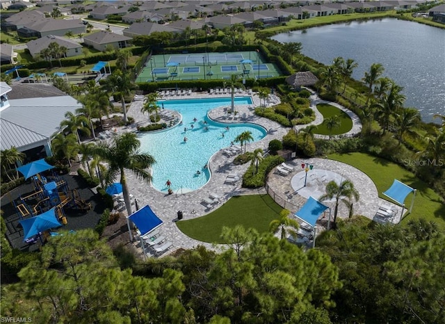 aerial view with a water view