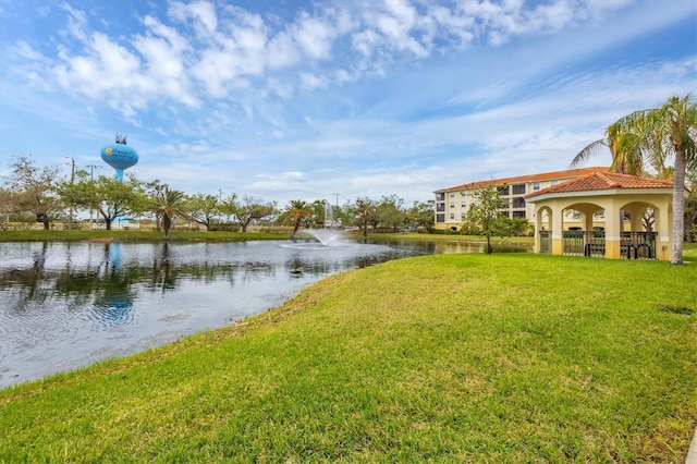 view of water feature with a gazebo