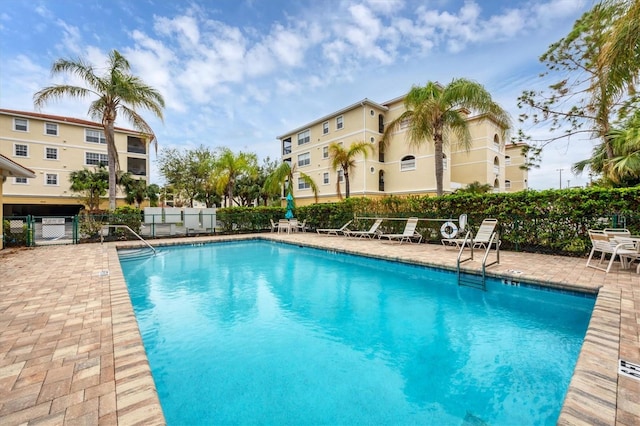 view of swimming pool with a patio