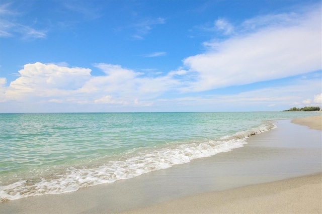 property view of water featuring a beach view