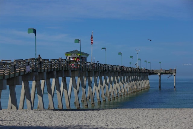 view of dock with a water view