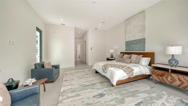 bedroom featuring light tile patterned flooring