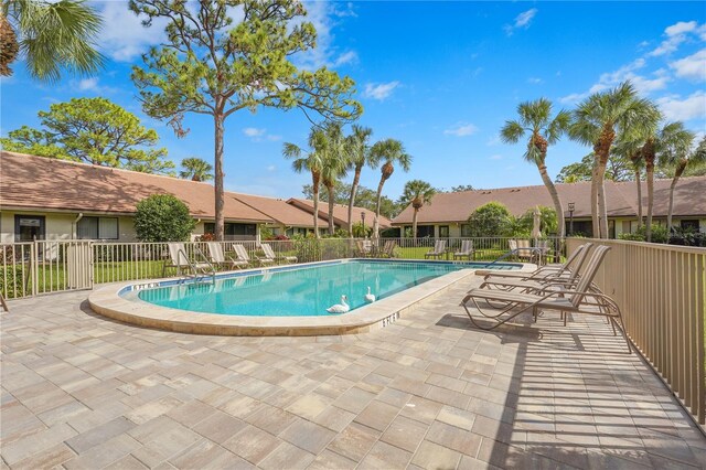 view of swimming pool featuring a patio