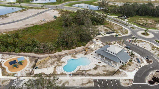 bird's eye view featuring a water view